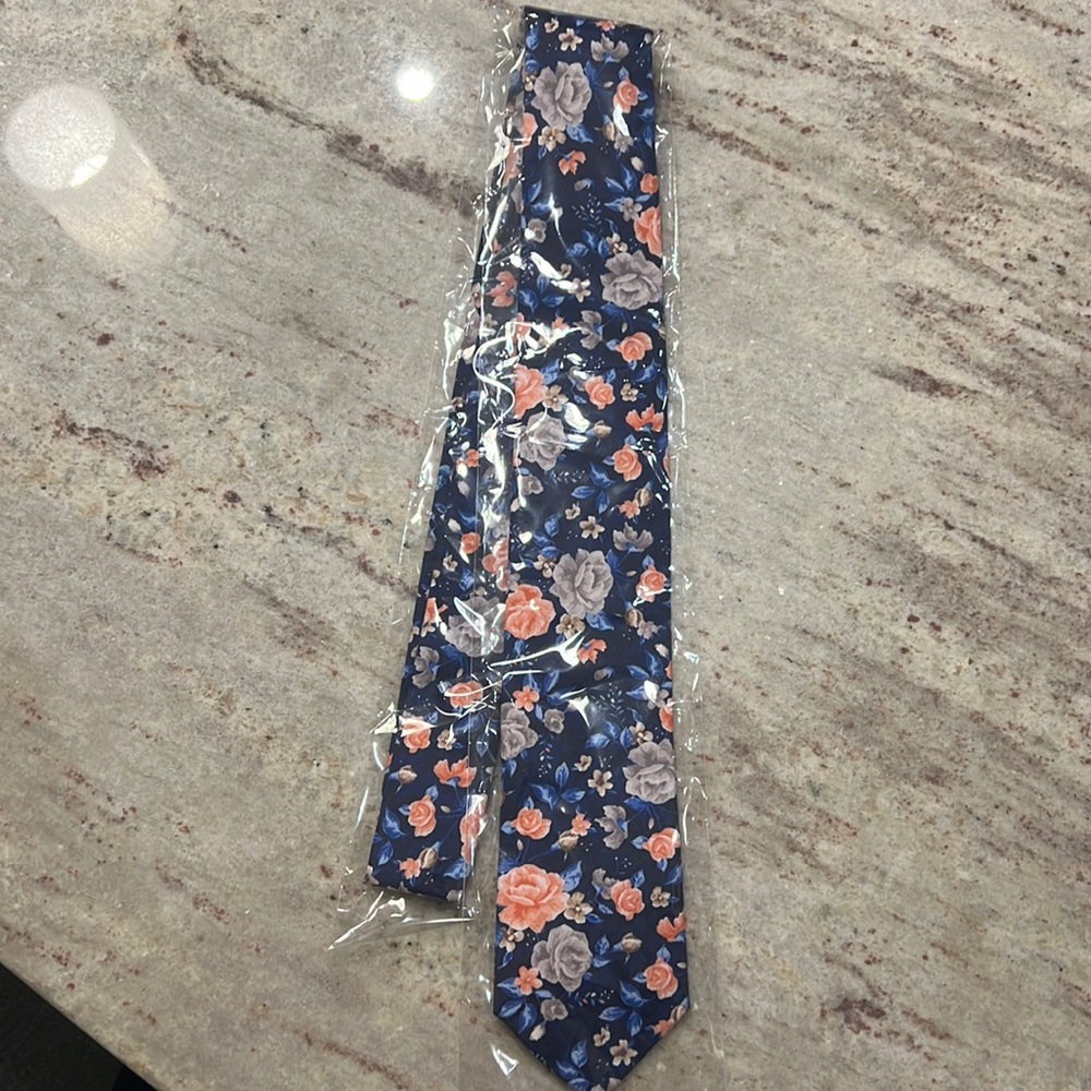 Tie Bar Gardenia Blooms Navy Tie